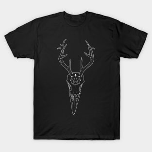 White outline of Raven Skull with Antlers T-Shirt